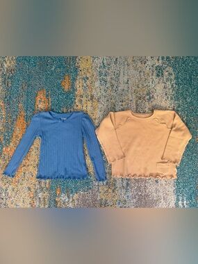 Kids Ribbed Long-Sleeve Top - Blue and Beige
